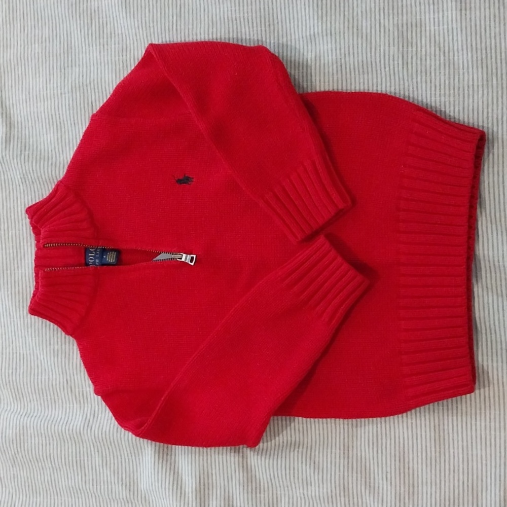Polo Ralph Lauren Cotton Quarter-Zip Sweater - Red Boys 4T